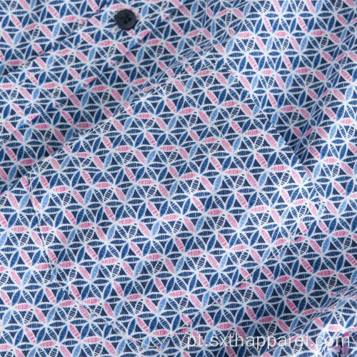 Camisas de manga curta masculina com padrão geométrico impresso